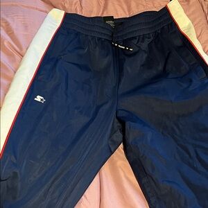 Starter Blue Track Pants with Red and White Accents snap up